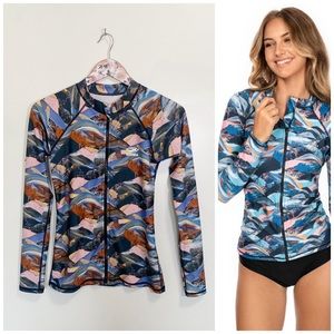 AXESEA Long Sleeve Full Zip Rash Guard Blue Green Brown Top Womens Small Size 4